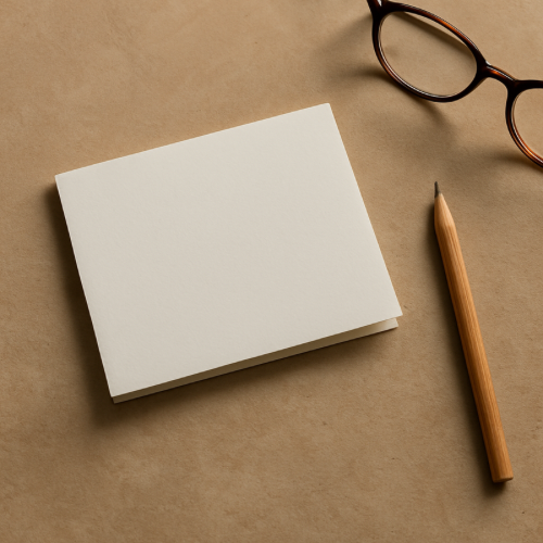 Warm flat-lay with reading glasses and notes representing normal forgetfulness after 50.