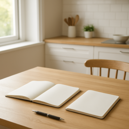 Two open notebooks on a table representing teaching and learning after 50