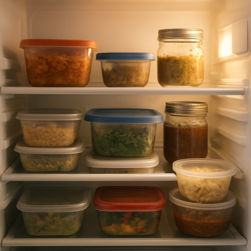 refrigerator with leftover containers before organizing